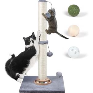 Fantasreen Tiragraffi da 78cm per Gatti Domestici, Giocattoli per Gattini, Tiragraffi Interattivo con Palline alla Catnip, Corda in Sisal per Gatti di Grossa Taglia, Grigio