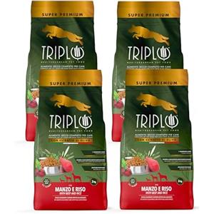 TRIPLO TerComposti - Triplo Pet Food Manzo e Riso 3kg x4, Ideale per Adulti di Tutte le Razze, Pelo Lucido e Folto, Crocchette Cani con Estratto di Olivo, Cibo per Cani Secco Nutriente e Bilanciato