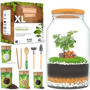 PYEF CRAFTS Terrarium Kit XL per un Ecosistema Autosufficiente - DIY Kit Terrario Piante Vetro 4L - Terrarium Vetro XL per Giardino in Bottiglia Ecosistema - (Senza Pianta)