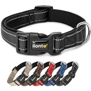 lionto Collare per cani imbottito in nylon riflettente impermeabile regolabile, taglia XS, nero