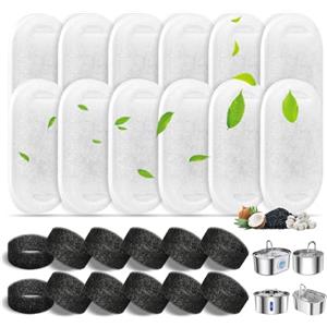 Alaoo Filtro per Fontane per Gatti, 12 Pezzi Filtri Fontanella Gatto, Filtro Fontana per Gatti con 12 Filtro a Carbone e 12 Filtro a Schiuma, Tripla Filtrazione, per Animali Domestici