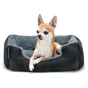 lionto Letto per cani con cuscino reversibile e base antiscivolo, cuscino robusto con ingresso basso per cani e gatti di ogni età, 50x37 cm, cuccia accogliente, nero/grigio