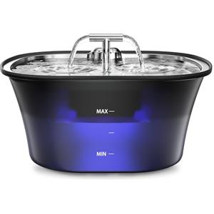 BalimoPet Fontanella per Gatti, 2,5L Acciaio Vassoio per Bere, Fontanella per Cani Ultra Silenziosa con LED Integrato e Filtro a Carbone Attivo, Facile da Pulire, Design a Doppio Flusso