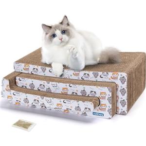 Nobleza 3 in 1 Tiragraffi per Gatti Cartone con Erba gatta, Graffiatoio in Cartone Ondulato Reversibile per Proteggere Mobili 43 * 24 * 15cm