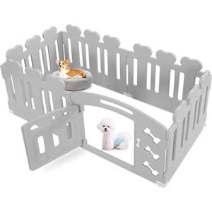 MAMIZO Recinto per Cani da Interno Esterno alto 60cm, Box per Cani 5+1 PCS Pannelli, Recinzione Gatti Pieghevole, Recinto Gatti in Plastica con Cancello, Incluse Ventose e Ancoraggi a Terra, Grigio