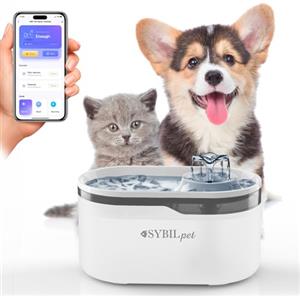 SYBILPET Fontanella per Gatti e Cani Piccola Taglia - Fontana Silenziosa da 2,8L con Sistema di Filtraggio ai Carboni Attivi - Stimola l'Idratazione, Facile da Pulire e a Basso Consumo.