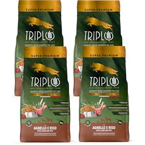 TRIPLO TerComposti - Triplo Pet Food Agnello e Riso 3kg x4, Ideale per Adulti di Tutte le Razze e Pelo Lucido e Folto, Crocchette Cani con Estratto di Olivo, Cibo per Cani Secco Nutriente e Bilanciato