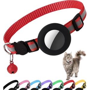 Dgerp Collare Gatto Airtag, Collare Riflettente Antistrozzo per Gatti con Custodia Protettiva Air Tag (GPS AirTag Non Incluso) e Campanellino, Adatto a Gatti di Tutte Le Taglie(Rosso)