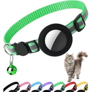 Dgerp Collare Gatto Airtag, Collare Riflettente Antistrozzo per Gatti con Custodia Protettiva Air Tag (GPS AirTag Non Incluso) e Campanellino, Adatto a Gatti di Tutte Le Taglie(Verde)