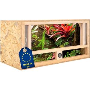 ITA Terrario in legno 80x40x40 cm con ventilazione frontale e igrometro integrato - Terrario in legno OSB-3 - Per rettili, serpenti, anfibi - Prodotto UE, certificato FSC