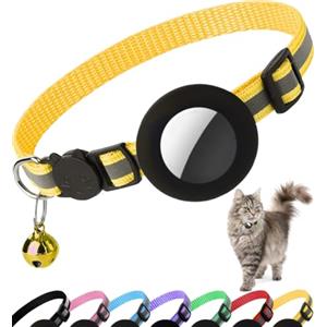 Dgerp Collare Gatto Airtag, Collare Riflettente Antistrozzo per Gatti con Custodia Protettiva Air Tag (GPS AirTag Non Incluso) e Campanellino, Adatto a Gatti di Tutte Le Taglie(Giallo)