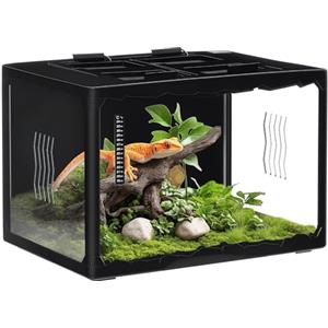 PawHut Terrario per Tartarughe di Terra, Camaleonte, Iguana, Geco e Rettili con Termometro 18-34℃, 60x40x40.5cm, Nero