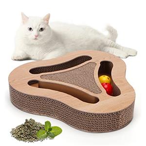 Nobleza 3 in 1 Raschietto per gatti in cartone, tiragraffi per gatti con 2 giocattoli a sfera ed erba da gatto