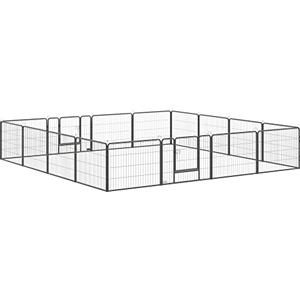 PawHut Recinto per Cani di Piccola Taglia a 16 Pannelli Modulabili da 80x1.5x60 cm, Box per Cani e Cuccioli Pieghevole con Porta in Acciaio con 16 Picchetti, Grigio