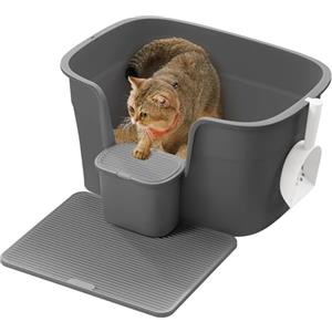 Feandrea Lettiera per Gatti in Casa, Extra Larga con Lati Rialzati, con Tavola Raccogli Lettiera, Scatola Portaoggetti, Paletta, per Più Gatti di Taglia Grande, Grigio Ardesia PPT003G02