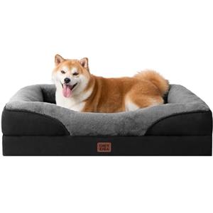 EHEYCIGA Memory Foam Cuccia Cane Interno Taglia Grande, Impermeabile Divano per Cani Sfoderabile e Lavabile, Letto per Cani con 4 Bordi Rialzati, Grigio Scuro/Nero, 91x68x17.5cm