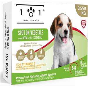 101 love for pet Antiparassitario Cani contro Pulci, Zecche e Zanzare Naturale 6 Fiale da 0,5ml Antipulci per Cani Taglia Piccola e Cuccioli con Olio di Neem Lunga Durata