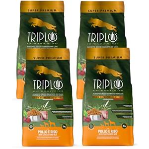 TRIPLO TerComposti - Triplo Pet Food Pollo e Riso 3kg x4, Ideale per Adulti di Tutte le Razze, Pelo Lucido e Folto, Crocchette Cani con Estratto di Olivo, Cibo per Cani Secco Nutriente e Bilanciato