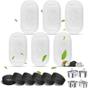 Alaoo Filtro per Fontane per Gatti, 6 Pezzi Filtri Fontanella Gatto, Filtro Fontana per Gatti con 6 Filtro a Carbone e 6 Filtro a Schiuma, Tripla Filtrazione, per Fontane per Gatti da 2L, 3.2L,4L