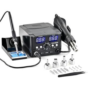 CREWORKS 750W Stazione Saldante Dgitale SMD 2 in 1 Stazione di Saldatura con Schermi a LED Alimentazione Eettrica Saldatura ad Aria Calda Kit di Strumenti Stabilità della Temperatura