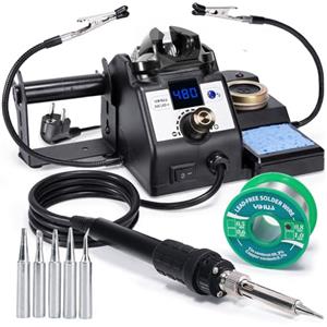 YIHUA 926LED-IV Stazione di saldatura 60W 90~480°C Kit regolabile con 2 mani attaccabili, 5 punte extra, saldatura senza piombo(EU Plug)
