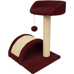 Wintem - Tiragraffi per Gatti 50 Cm Bordeaux con Piattaforma Imbottita e Arco in Sisal Naturale, Albero Compatto Salvaspazio con Pallina Pendente, Ideale per Gioco e Relax del Gatto in Casa