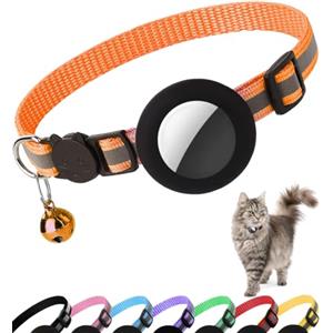 Dgerp Collare Gatto Airtag, Collare Riflettente Antistrozzo per Gatti con Custodia Protettiva Air Tag (GPS AirTag Non Incluso) e Campanellino, Adatto a Gatti di Tutte Le Taglie(Arancione)