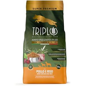 TRIPLO TerComposti - Triplo Pet Food Pollo e Riso 12kg, Ideale per Adulti di Tutte le Razze, Pelo Lucido e Folto, Crocchette Cani con Estratto di Olivo, Cibo per Cani Secco Nutriente e Bilanciato
