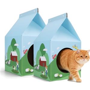 Nobleza Cuccia in Cartone con Tiragraffi & Catnip， Casa Facile da Montare， Adatta a Decorazioni， per Gatto Domestici e Piccoli Animali， 30x30x52cm (2 Pack)