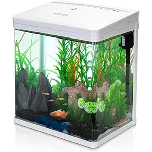 Nobleza - Nano Acquario in vetro per pesci acqua tropicali con illuminazione a Led e filtro inclusa. 14 Litri, color Bianco.
