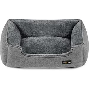 Feandrea Cuccia per Cani, Lettino per Animali in Simil Lino, Bordi Rialzati, Fondo Antiscivolo, Copertura Sfoderabile per Lavaggio, Taglia M per Cane Piccolo, 70 x 55 x 21 cm, Grigio Chiaro PGW10GG