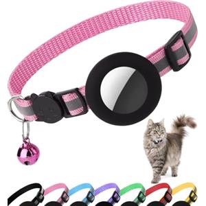 Dgerp Collare Gatto Airtag, Collare Riflettente Antistrozzo per Gatti con Custodia Protettiva Air Tag (GPS AirTag Non Incluso) e Campanellino, Adatto a Gatti di Tutte Le Taglie(Rosa)