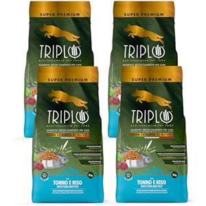 TRIPLO TerComposti - Triplo Pet Food Tonno e Riso 3kg x4, Ideale per Adulti di Tutte le Razze, Pelo Lucido e Folto, Crocchette Cani con Estratto di Olivo, Cibo per Cani Secco Nutriente e Bilanciato