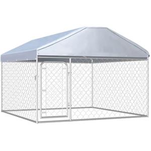 vidaXL Canile da Esterno con Tetto Alto Robusto Elegante Comodo con Serratura Recinzione Recinto per Cani Box Gabbia 200x200x135 cm in Acciaio Zincato