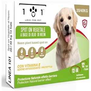 101 love for pet Antiparassitario Cani Contro Pulci, Zecche e Zanzare Naturale 12 Fiale 1 ml Antipulci per Cani Taglia Media e Grande con Olio di Neem Lunga Durata