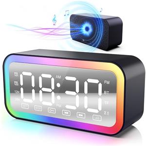 Luminotec Sveglia digitale da comodino, cassa bluetooth potente, LED, radiosveglia FM, doppio allarme, per bambini adolescenti e adulti (Nero)