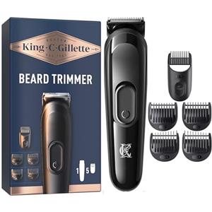 King C. Gillette Kit REGOLABARBA UOMO, 1 Testina, 3 Pettini Regolatori, 1 Spazzolina, 1 Caricatore, RASOIO BARBA ELETTRICO, Idea Regalo Uomo Kit professionale
