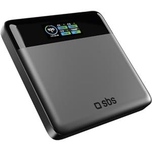 SBS Pulse PowerBank Lite 100W, 20000mAh, Power Delivery (PD 3.0 PPS), AFC, PowerBank con Ricarica Rapida, Display LCD AI, USB-C, USB-A, Caricabatterie Portatile da Viaggio, Design Slim, Grigio