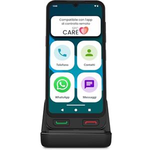 SPC Zeus 2 Pro - Smartphone per anziani compatibile con app gestione e localizzazione remota | Modalità facile, pulsanti fisici, icone grandi | 6,1", Dual Cam, 128GB | Base di ricarica, pulsante SOS