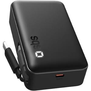 SBS PowerBank 10000mAh, 20W Power Delivery (PD 3.0 PPS), Power Bank con Ricarica Rapida con Cavo USB-C Integrato, AFC, USB-C, USB-A, Caricabatterie Portatile da Viaggio, Nero