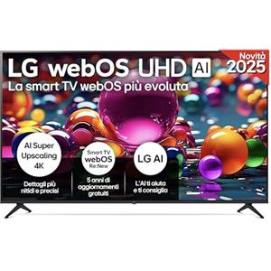 LG webOS UHD AI UA75 TV 86 pollici, Smart TV 4K Ultra HD, Processore α7 Gen8, webOS con AI, Filmmaker mode, HDR10, Gaming con VRR 4K@60Hz, Game Optimizer, Wi-Fi, 86UA75006LA 2025