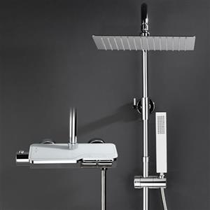 Görbach Colonna Doccia Acciaio Inox con Miscelatore, Colonna Doccia Rubinetto con Asta Doccia Regolabili e Termostatico, Set Doccia a Pioggia con Soffione 25×25 cm Cromo
