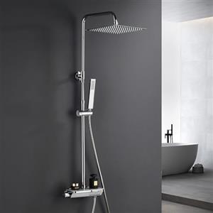 Görbach Colonna Doccia con Termostatico in Acciaio INOX 304 Colonna Doccia Rubinetto con Soffione con Miscelatore, Set Doccia a Pioggia con Doccetta Cromo(20×20cm Quadrato)