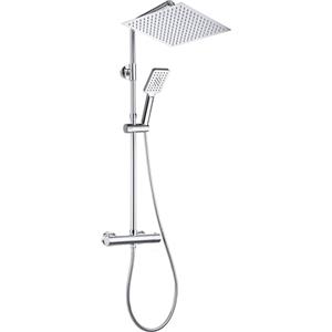 Görbach Colonna Doccia con Rubinetto Termostato Fori Muro Regolabili, Cromo Asta Doccia Acciaio Inox Set Doccia a Pioggia con Miscelatore Doccetta e Soffione Doccia 30 * 30 cm