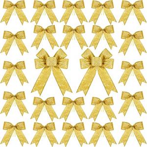 WILLBOND 24 Pezzi Papillon Glitter Natalizio Papillon per Albero di Natale Decorazioni Papillon di Festa Natale Ornamenti Ghirlanda (Oro)