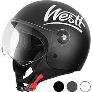 Westt Casco jet Classic con visiera moto donna uomo casco scooter chop ciclomotore retrò pilota di moto a mezza calotta, certificato ECE