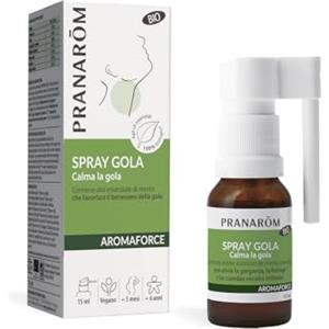 Pranarom PRANARÔM - Aromaforce - Spray Gola Azione 3 in 1 - Con Oli Essenziali - Menta Piperita - Aiuta al Sollievo della Gola - Vegano - 15 ml