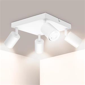 Ketom Lampada Faretti da Soffitto Orientabili, GU10 Faretti LED da Soffitto Bianco, Quadrato Moderna Plafoniera LED Faretti 4 Luce, Faretto da Parete Interno per Cameretta, Cucina, Senza Lampadina