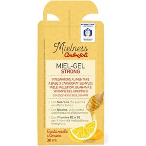 Ambrosoli Mielness Miel-Gel Strong - Gel Energetico per Sport con Miele, Guaranà e Vitamine B, 12 Monodose Gusto Miele Limone