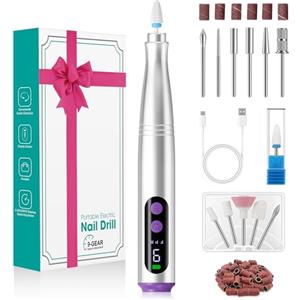 Fofile Fresa per Unghie Professionale 20000 Giri/min, Lima per Unghie Elettrica 12 in 1 con Display LCD, 9 Velocità Regolabili, Micromotore Unghie Ricaricabile per Manicure e Pedicure